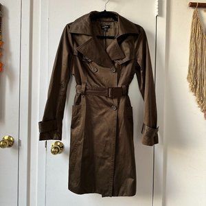 Bebe Brown Satin Belted Trench Coat Size Medium